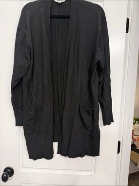 Terra & Sky Black Open-Front Longline Cardigan